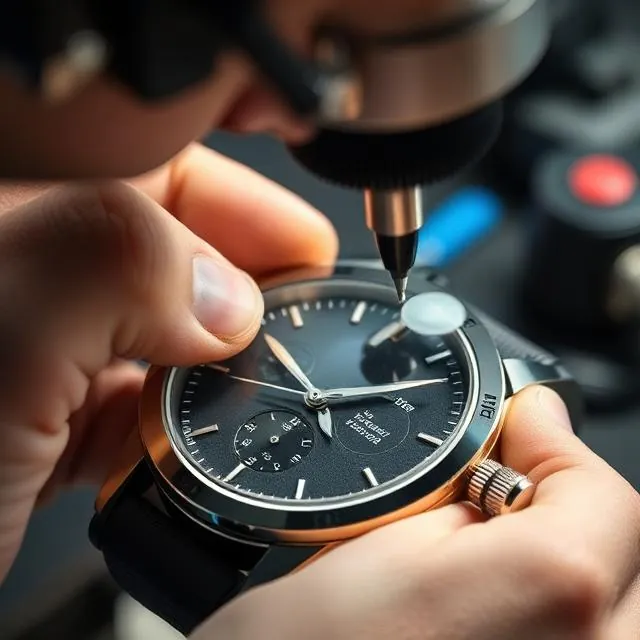 A scratched watch crystal measured before a replacement is ordered