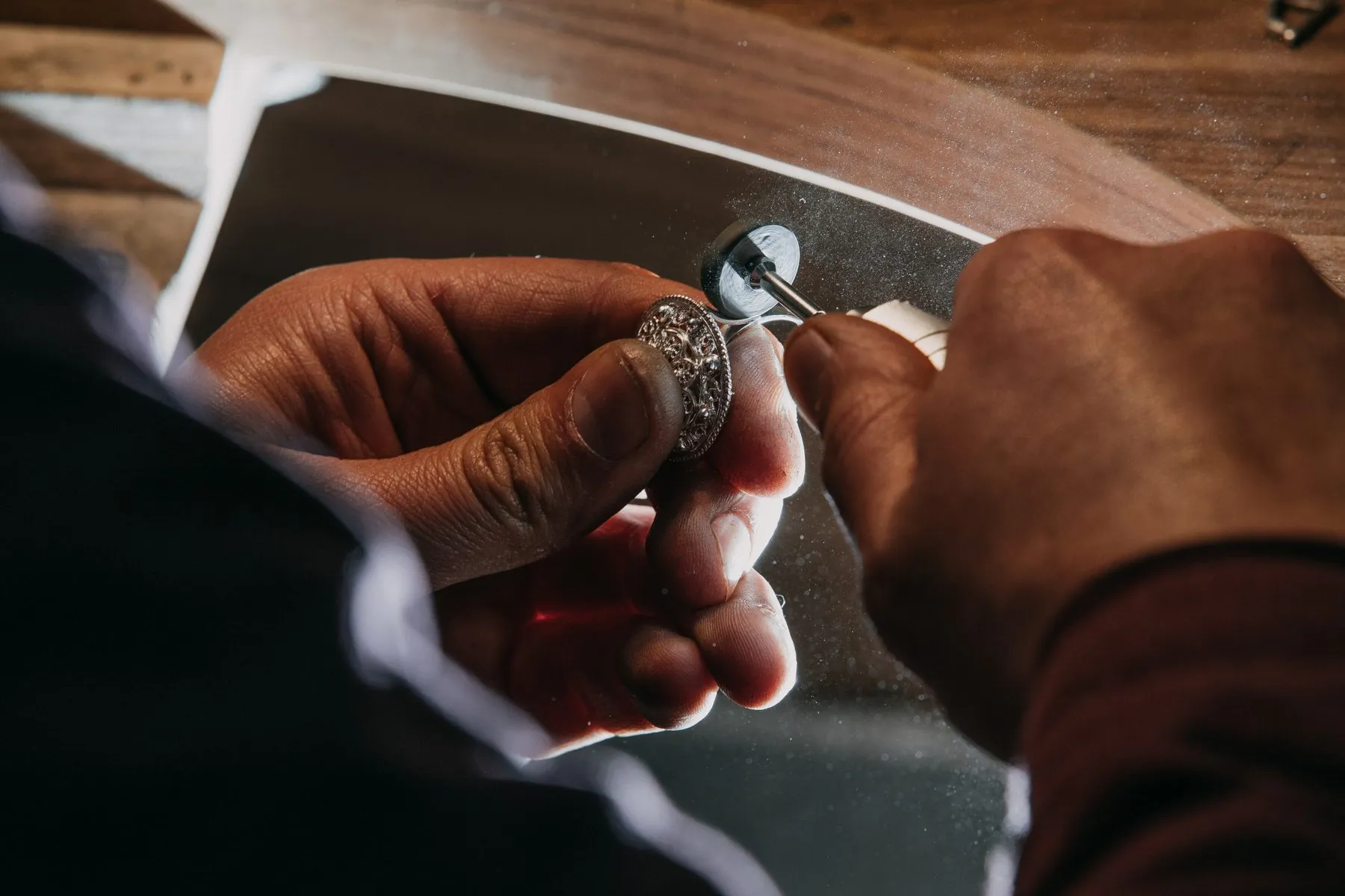 Rings displayed at the counter at Julio's Jewelry